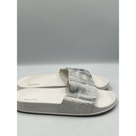 michael kors white crystal logo slide sandals,  no box , 9m WHITE&SILVER  SEE AL - Picture 3 of 16